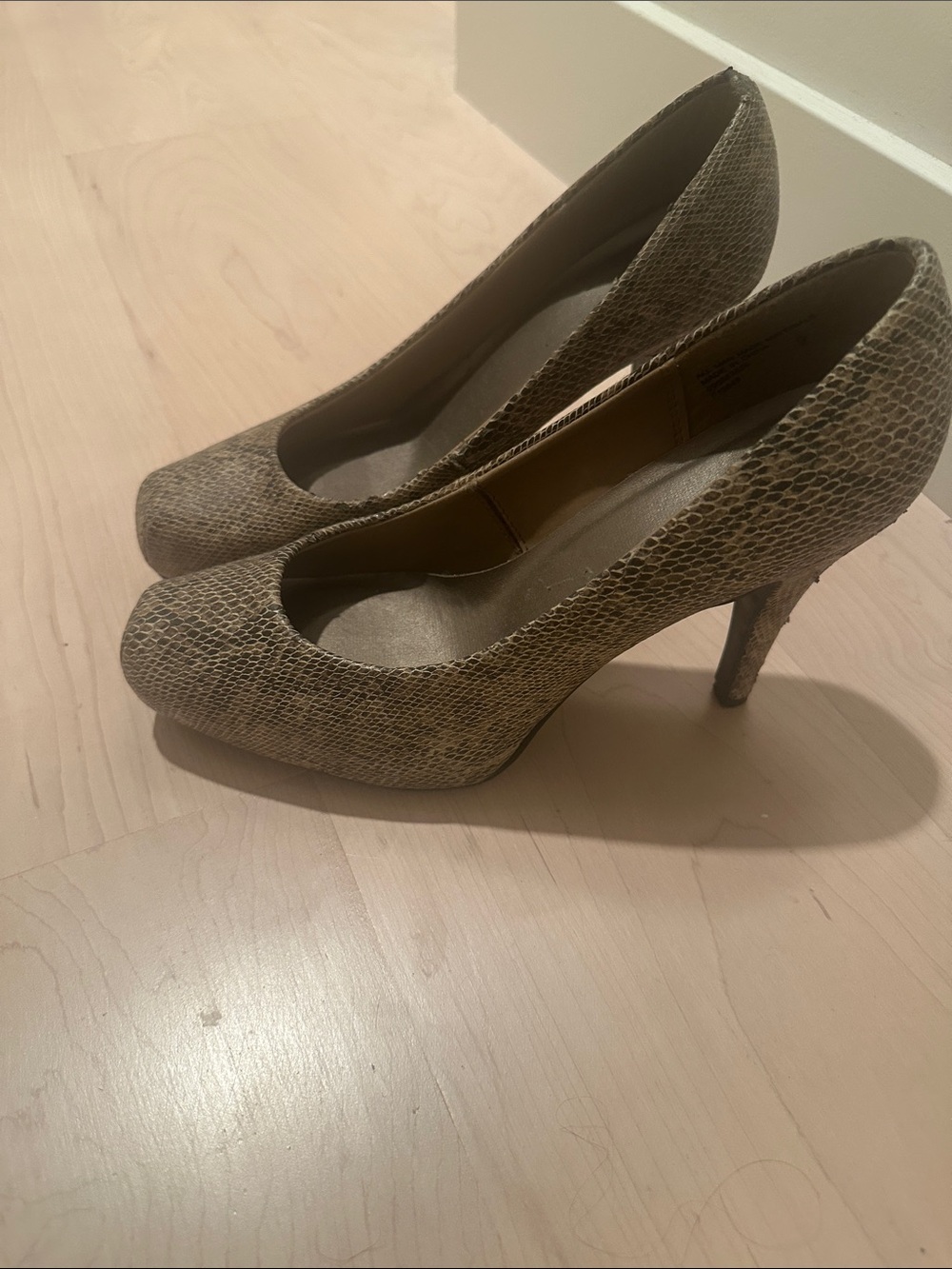 Mossimo Supply Co. Snake-Print Heeled Pumps in Taupe 9